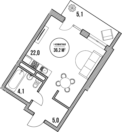 Студия, 31.1 м², 4/5 этаж, ЖК «МореТут»