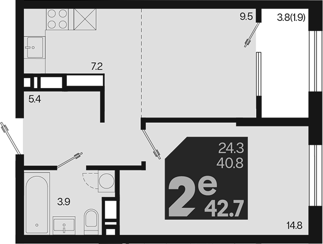 2-комн., 40.8 м², 17/18 этаж, ЖК «Первое место»