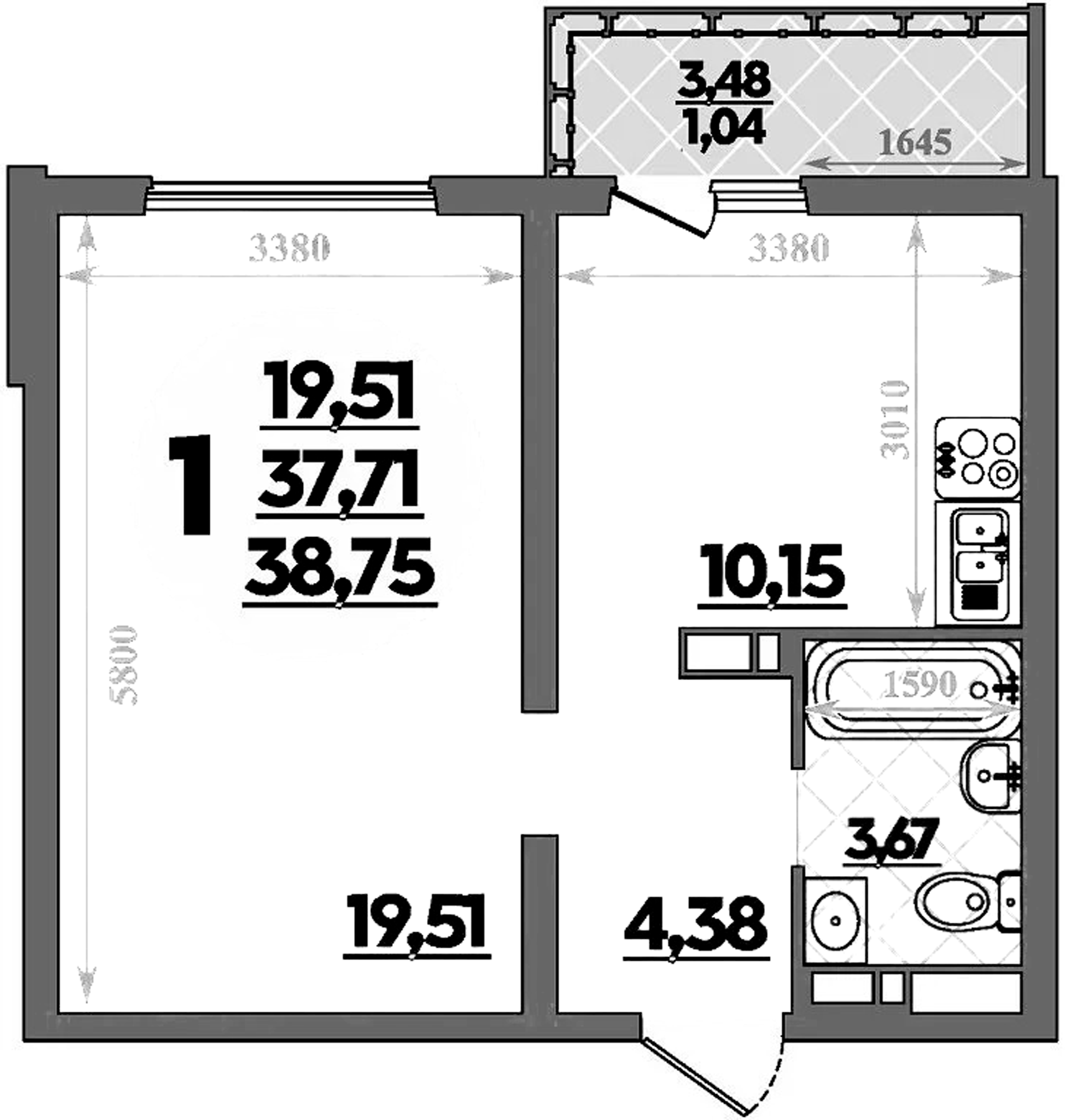 Продается 1-комн. квартира, 37.71 м²