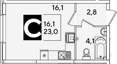 Студия, 23 м², 2/16 этаж, ЖК «Самолет»
