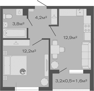 1-комн., 33.1 м², 4/4 этаж, ЖК «Дзенпарк»