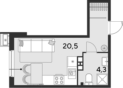 Студия, 24.8 м², 5/18 этаж, ЖК «Парк Победы»