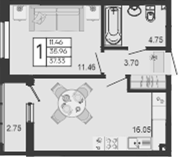 Продается 1-комн. квартира, 35.95 м²