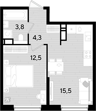 1-комн., 36.1 м², 14/16 этаж, ЖК «DОГМА ПАРК»
