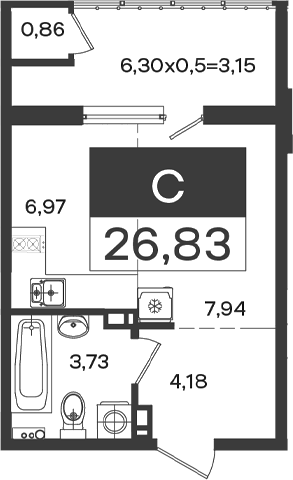 Студия, 23.68 м², 6/18 этаж, ЖК «Образцово»