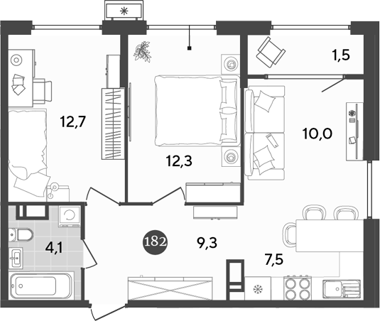 3-комн., 55.9 м², 18/18 этаж, ЖК «Порто-Ново»