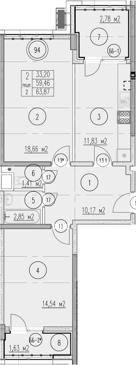 2-комн., 59.46 м², 7/10 этаж, ЖК «Agoy Park Residence by Lavicon»