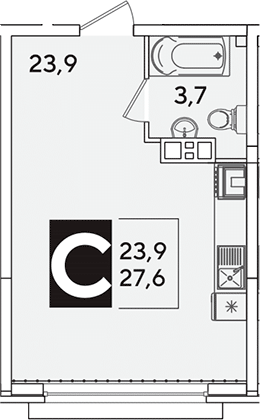 Студия, 27.6 м², 8/16 этаж, ЖК «Самолет»