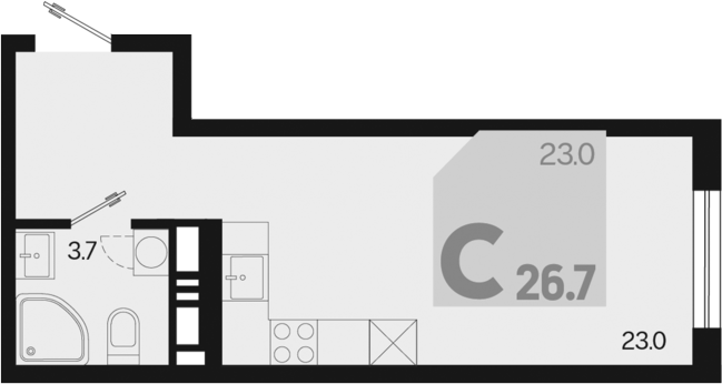 Студия, 26.7 м², 4/18 этаж, ЖК «Первое место»