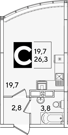 Студия, 26.3 м², 15/16 этаж, ЖК «Самолет»