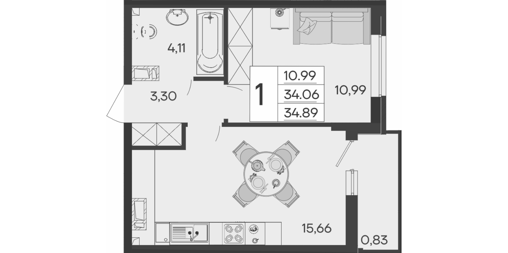 Продается 1-комн. квартира, 34.06 м²