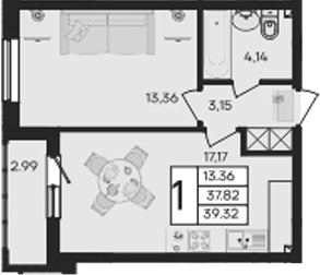 Продается 1-комн. квартира, 37.82 м²
