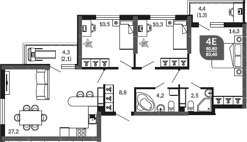 4+ комнаты, 80 м², 22/23 этаж, ЖК «Облака»