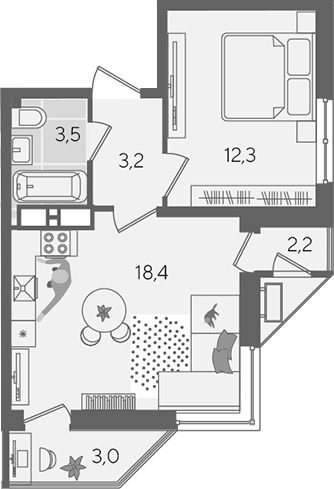 2-комн., 37.4 м², 20/24 этаж, ЖК «Рекорд»