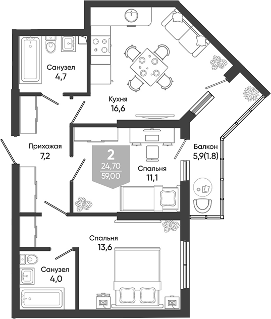 Продается 3-комн. квартира, 57.2 м²