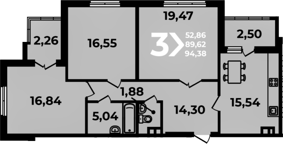 4+ комнаты, 89.62 м², 11/19 этаж, ЖК «Аксиома»