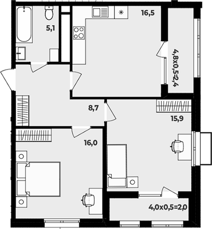 3-комн., 62.2 м², 2/16 этаж, ЖК «МегаСити»