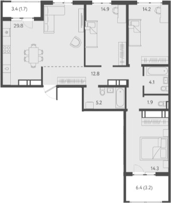 4+ комнаты, 97.2 м², 23/24 этаж, ЖК «Все Свои VIP»