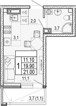 Студия, 19.9 м², 10/17 этаж, ЖК «Лестория»
