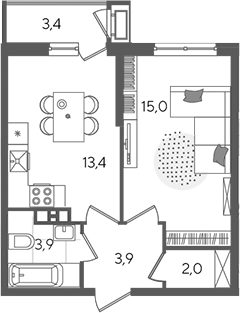 1-комн., 38.2 м², 4/24 этаж, ЖК «Рекорд»