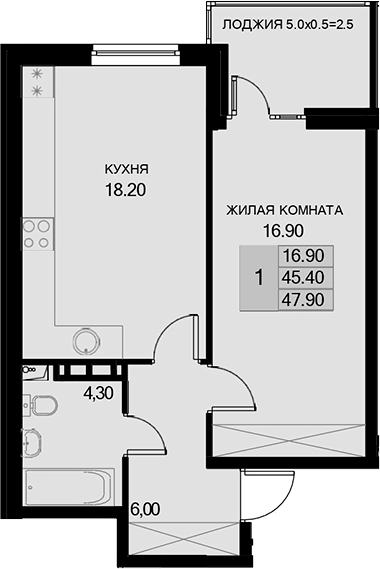 Продается 1-комн. квартира, 45.4 м²