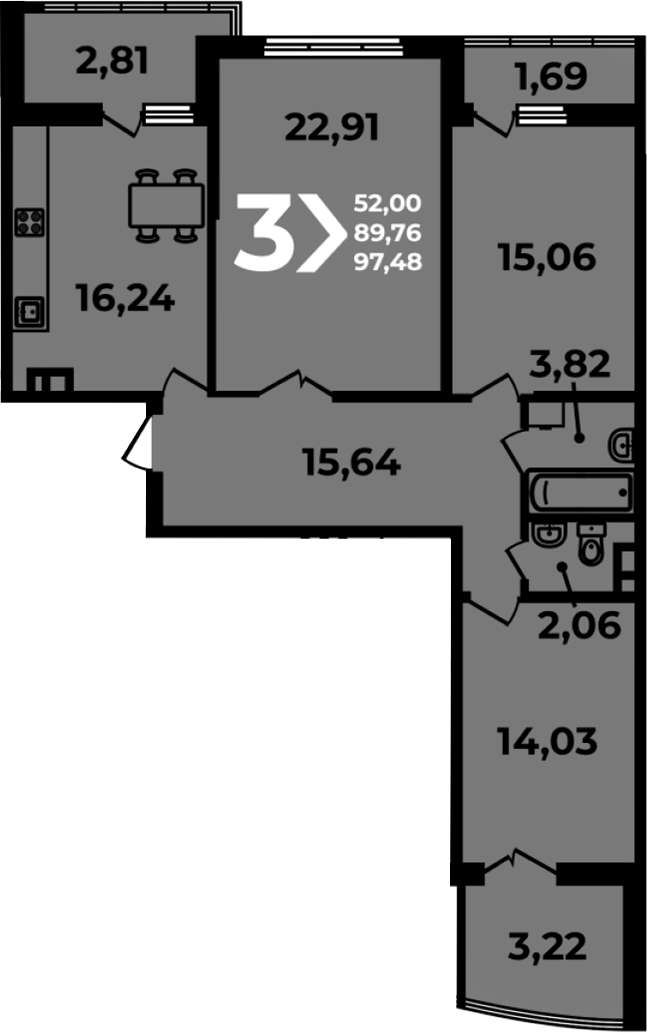 4+ комнаты, 89.76 м², 12/19 этаж, ЖК «Аксиома»