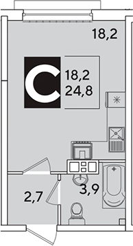 Студия, 24.8 м², 6/16 этаж, ЖК «Самолет»
