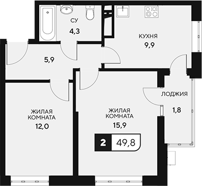 2-комн., 48 м², 7/15 этаж, ЖК «18/3»