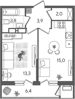 2-комн., 38 м², 24/24 этаж, ЖК «Рекорд»