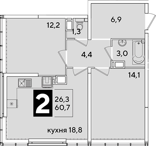 Продается 3-комн. квартира, 60.7 м²