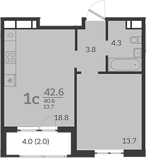 Продается 2-комн. квартира, 39.55 м²