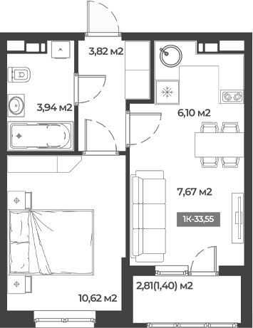 1-комн., 32.15 м², 4/5 этаж, ЖК «Соловей»