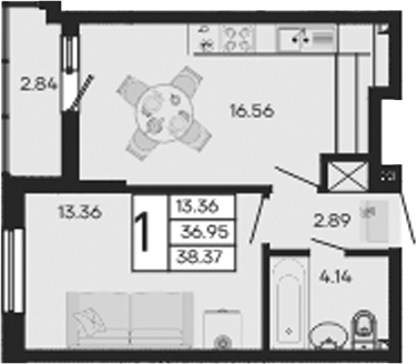 Продается 1-комн. квартира, 36.95 м²