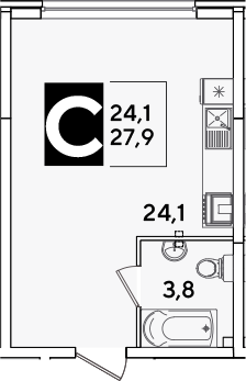 Студия, 27.9 м², 1/16 этаж, ЖК «Самолет»