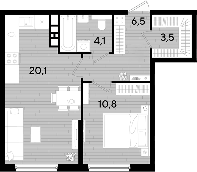 1-комн., 45 м², 5/16 этаж, ЖК «DОГМА ПАРК»