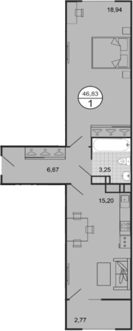2-комн., 44.06 м², 8/9 этаж, ЖК «Событие»