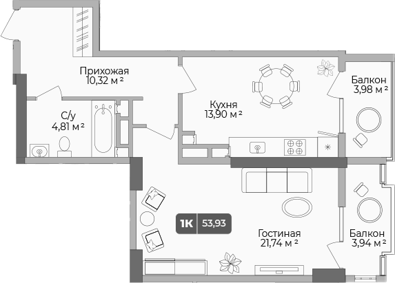 1-комн., 51.56 м², 1/17 этаж, ЖК «Золотой берег. СЗ Среда»