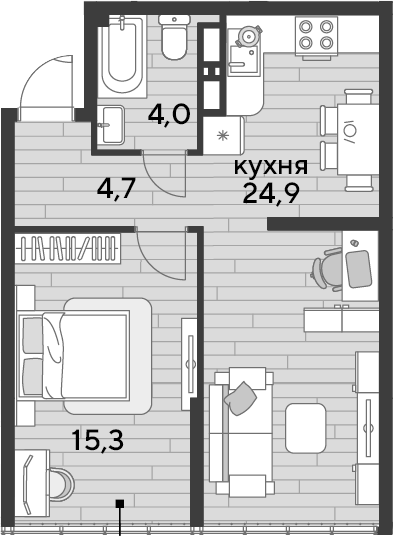 1-комн., 48.9 м², 16/16 этаж, ЖК «DОГМА ПАРК»