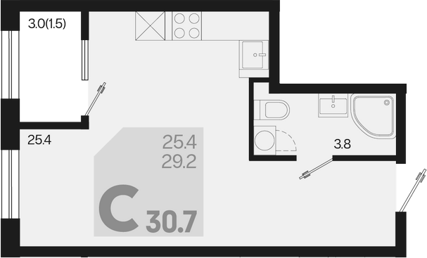 Продается 1-комн. квартира, 29.2 м²
