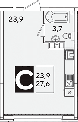 Студия, 27.6 м², 7/16 этаж, ЖК «Самолет»