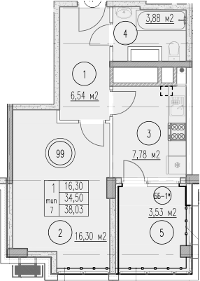 1-комн., 34.5 м², 7/10 этаж, ЖК «Agoy Park Residence by Lavicon»