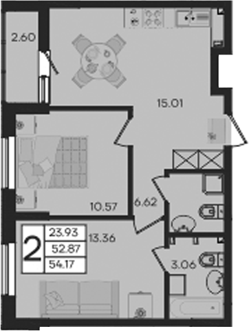 Продается 2-комн. квартира, 52.87 м²