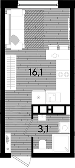 Студия, 19.2 м², 12/16 этаж, ЖК «DОГМА ПАРК»