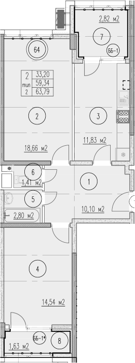 2-комн., 59.34 м², 2/10 этаж, ЖК «Agoy Park Residence by Lavicon»