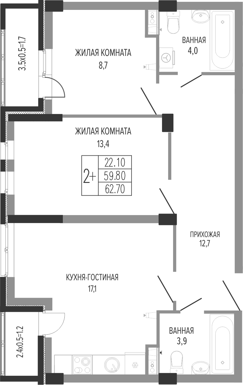 Продается 3-комн. квартира, 61.25 м²