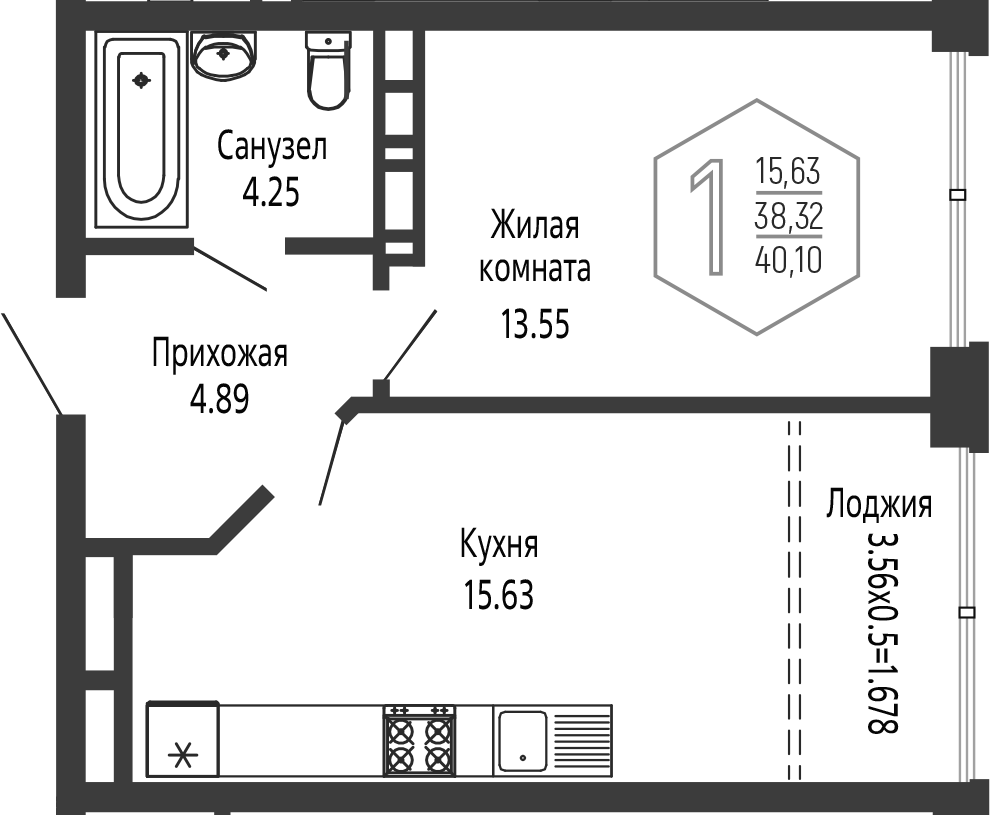 Продается 2-комн. квартира, 38.32 м²