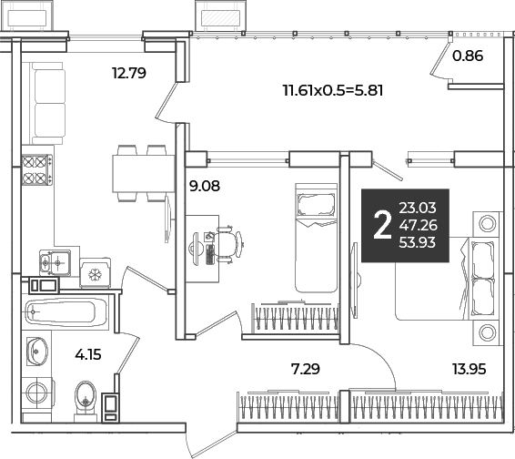 Продается 2-комн. квартира, 47.26 м²