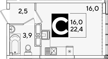 Продается 1-комн. квартира, 22.4 м²