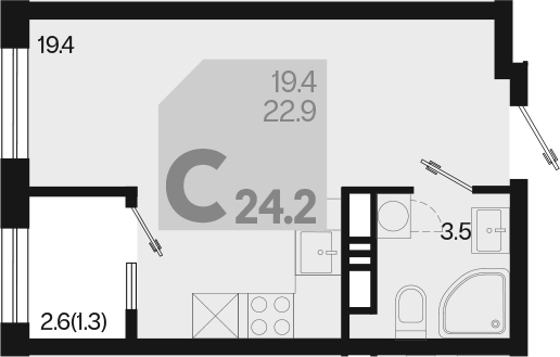 Студия, 22.9 м², 16/18 этаж, ЖК «Первое место»