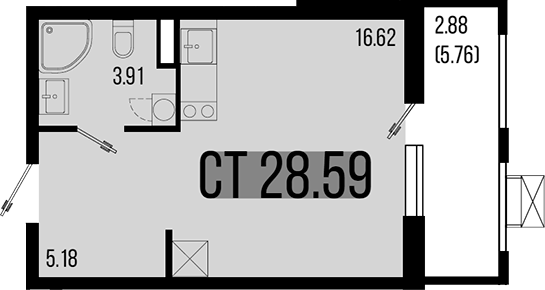 Студия, 25.71 м², 1/8 этаж, ЖК «Цветной бульвар»